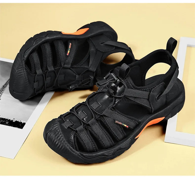 New Summer Genuine Leather Men Sandals Fashion Design Men's Casual Sneakers Comfortable Beach Men's Sandals Outdoor Wading Shoes - Sun Studio