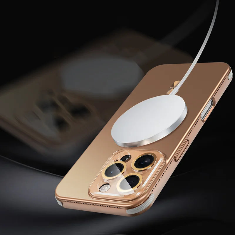 For Magsafe Magnetic Wireless Charging Luxury Solid Color Plating Phone Case For iPhone 16 Pro Max 14 13 15 Pro Max Back Cover - Sun Studio
