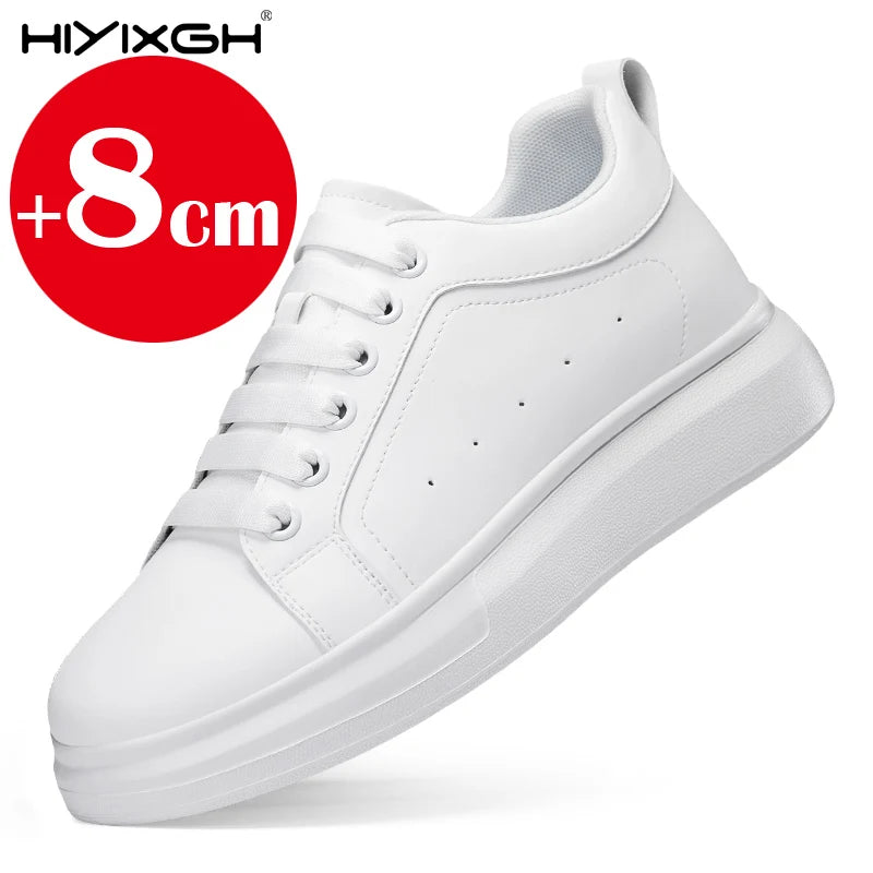 New men's leather elevator shoes 6 cm 8 cm invisible height increase white black sneakers leather height increase casual shoes - Sun Studio