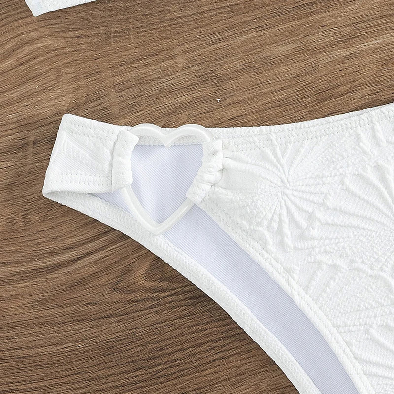 Fashion Jacquard Bikini Push Up Swimsuit Women Chic Heart Buckle Lace-up Triangle Halter Backless Thong Bikini Set Bathing Suit - Sun Studio