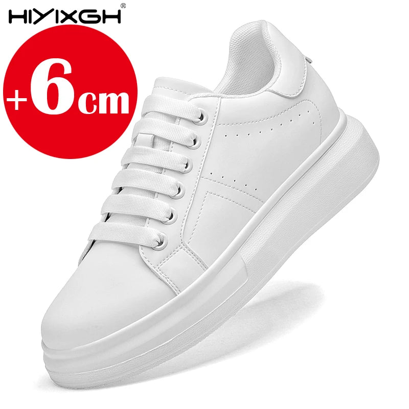 New men's leather elevator shoes 6 cm 8 cm invisible height increase white black sneakers leather height increase casual shoes - Sun Studio