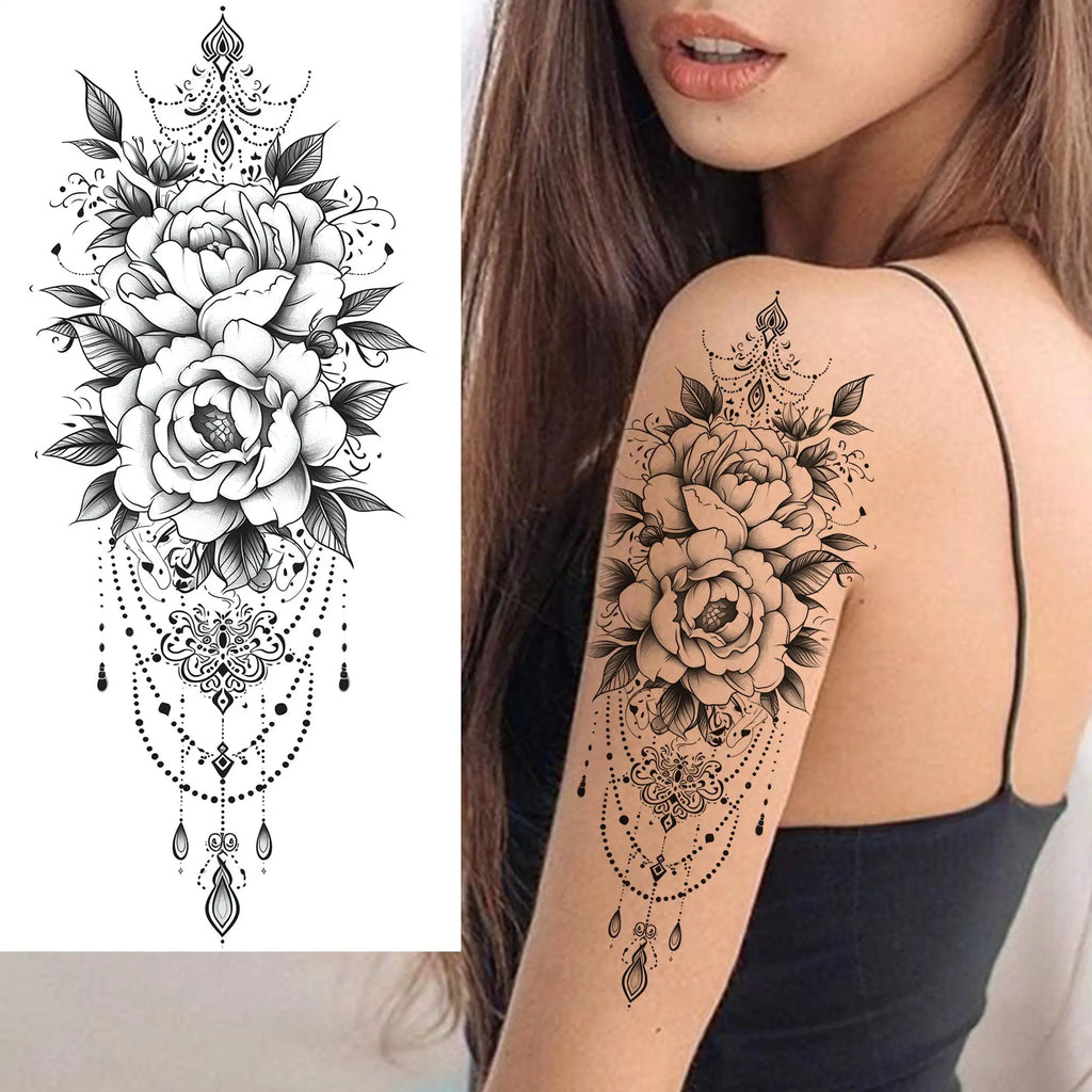 1 Sheet Beautiful Turtle With Flowers Temporary Tattoos Elephant Lion Tatoos Waterproof Realistic Animals Fake Tattoos Stickers