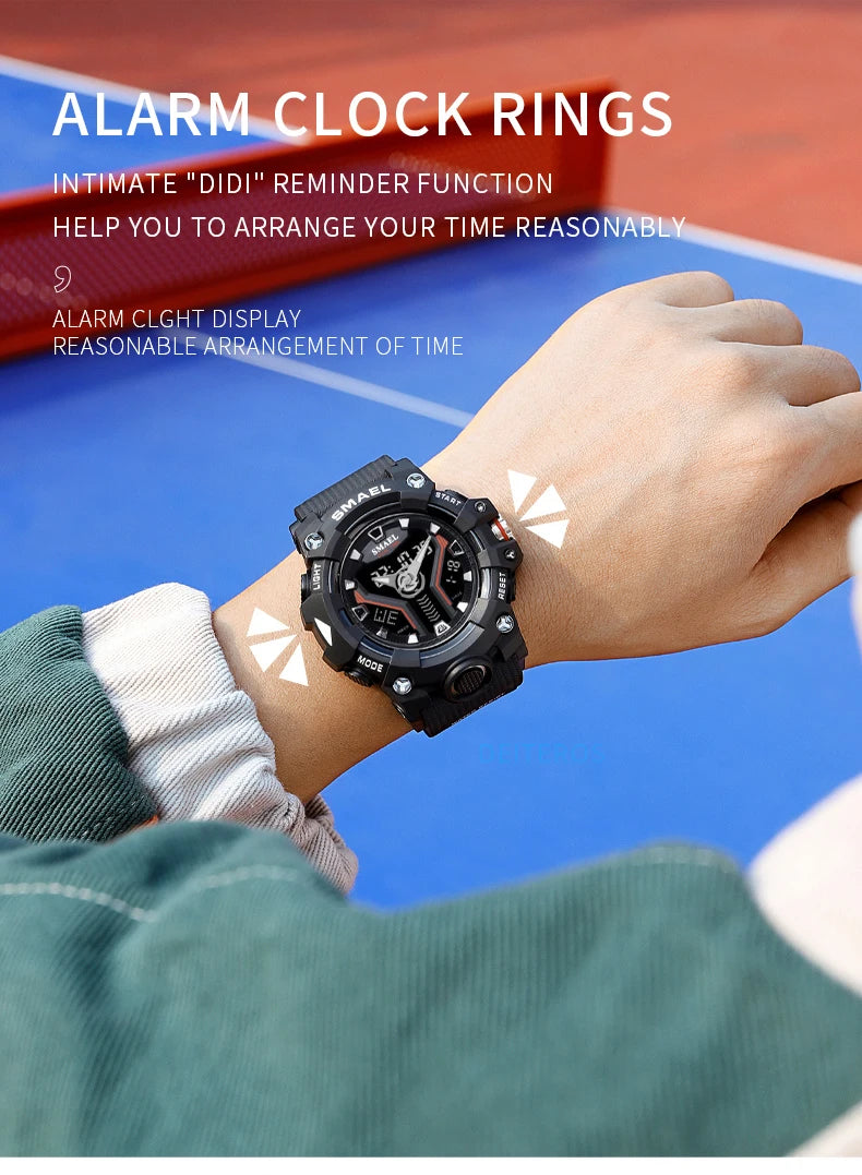 New SMAEL Sport Watch for Man Dual Time Watch for Men Shock Resistant Led Light Watch Military 8075 Quality Mens Sports Watches - Sun Studio
