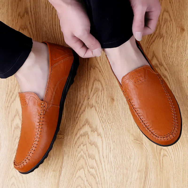 Genuine Leather Men Casual Shoes Luxury Brand Designer Men Loafers Moccasins Breathable Slip on Male Boat Shoes Plus Size 37-47