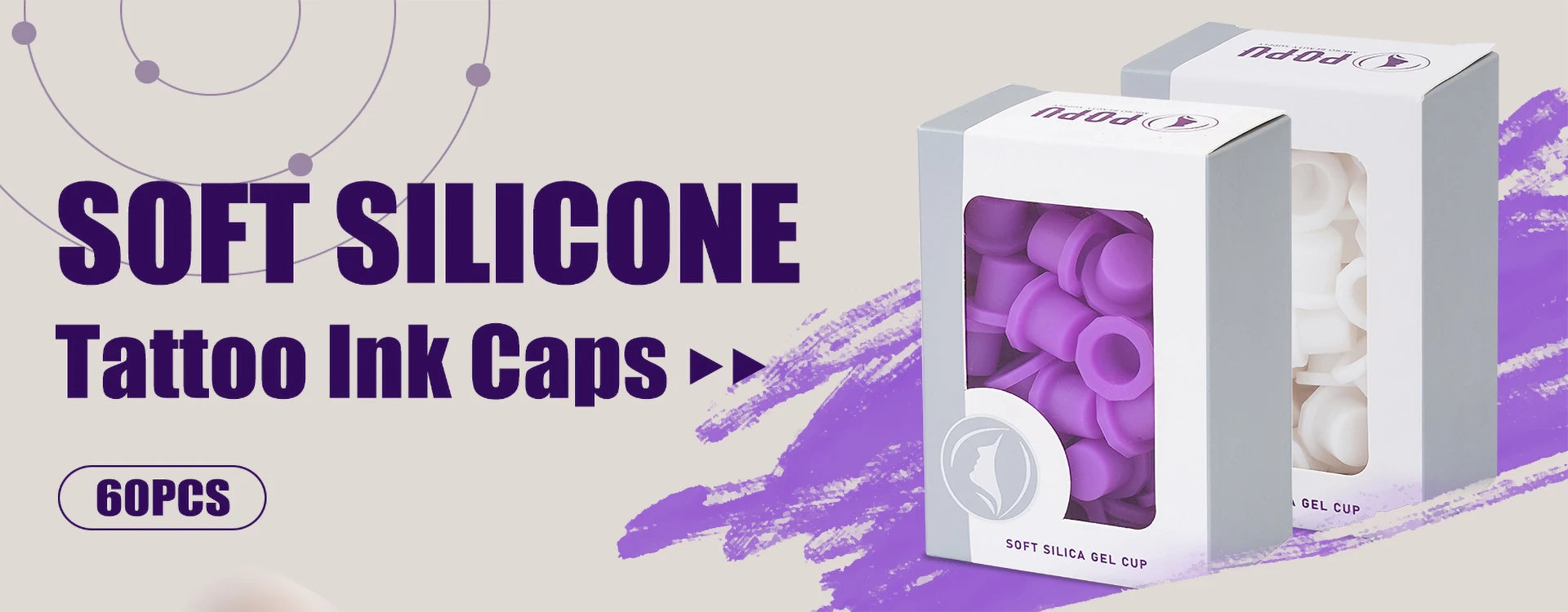 POPU Ink Cups 60 pcs Medium-12mm Disposable Soft White/Purple Colors for Permanent Makup & Tattoo Used - Sun Studio