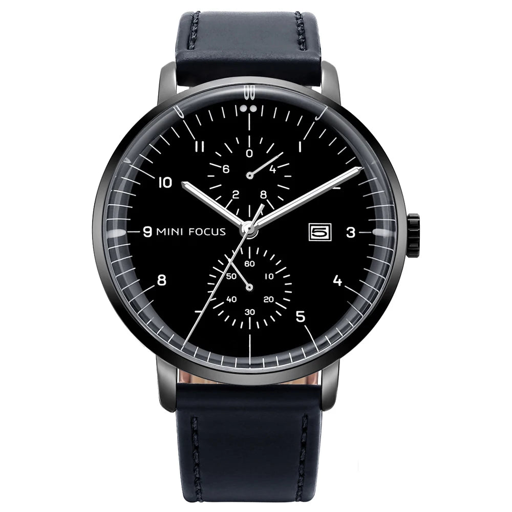 MINI FOCUS Men Watch Top Brand Luxury Quartz Watches Mens Casual Fashion Genuine Leather Male Wristwatch New Waterproof Clock - Sun Studio