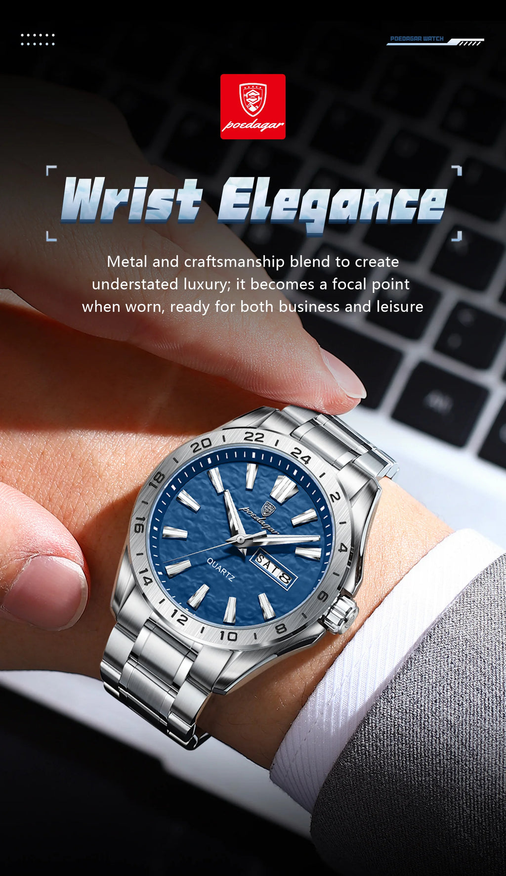 POEDAGAR Sport Luxury Man Wristwatch High Quality Waterproof Luminous Watch For Men Fashion Date Week Quartz Men's Watches Reloj - Sun Studio
