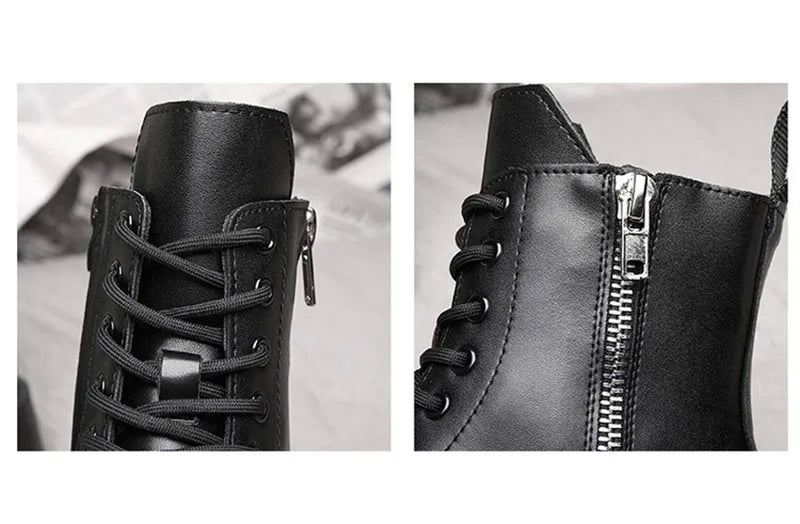 2025 Autumn Winter Shoes Men Leather Boots Thick Sole Non-slip Warm Plush Cold Winter Cow Leather Male Ankle Botas Black KA4867 - Sun Studio
