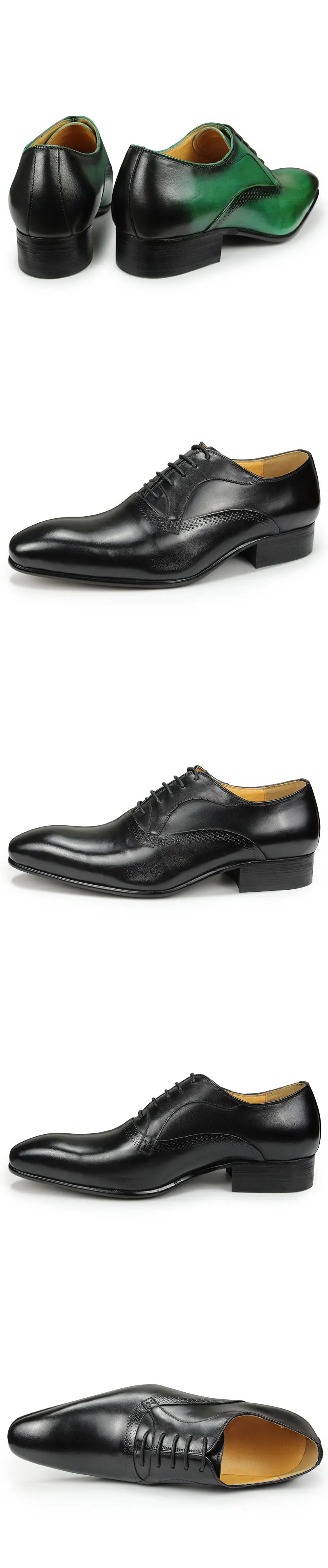 Genuine Leather Dress Men Shoes Exquisite Lace-up Designer Wedding Party Office Oxfords Pointed Toe Big Size Customized Handmade - Sun Studio