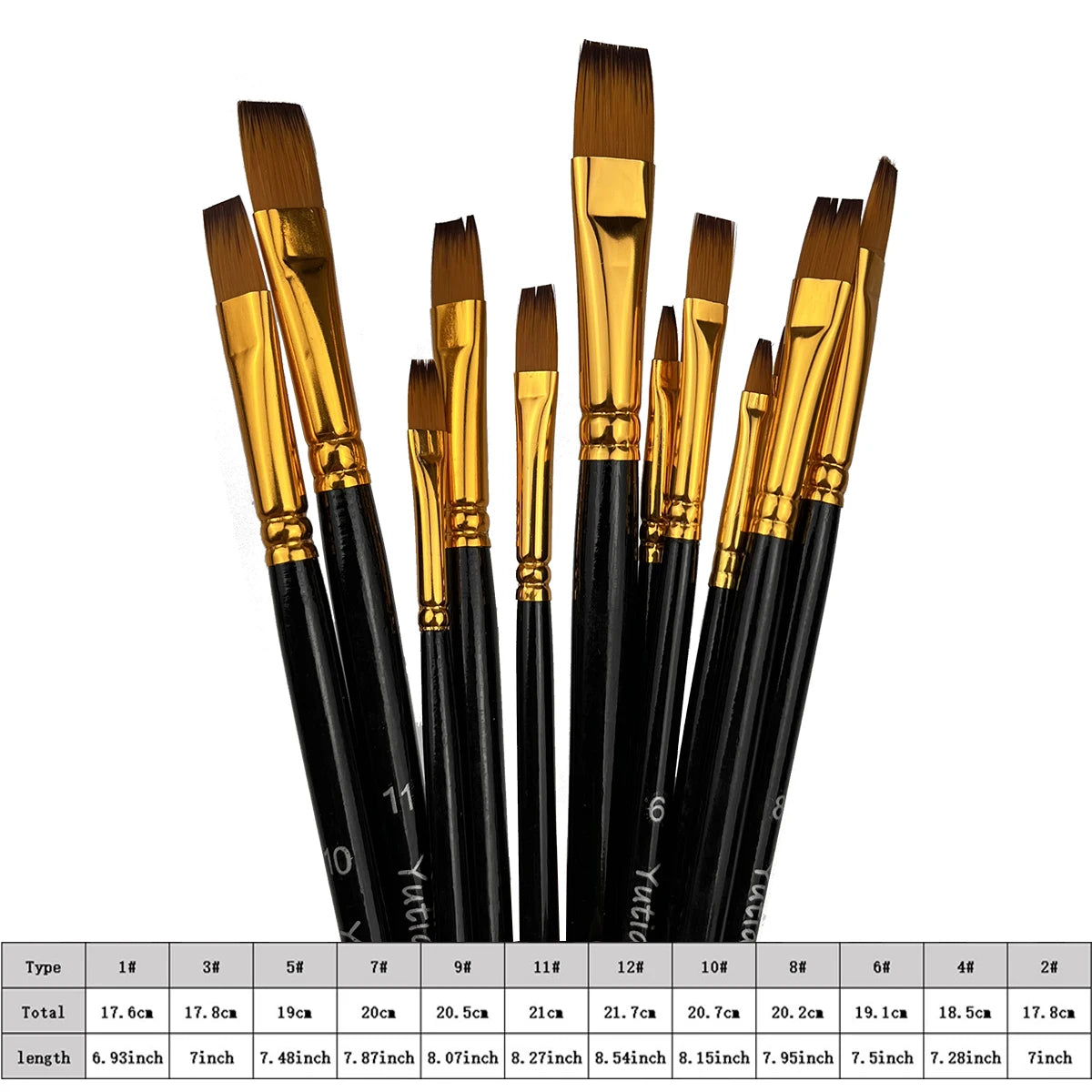 12pcs Flat Paint Brushes Set, Synthetic Nylon Bristles, Professional Artist Brushes for Oil, Acrylic, Watercolor Painting - Sun Studio