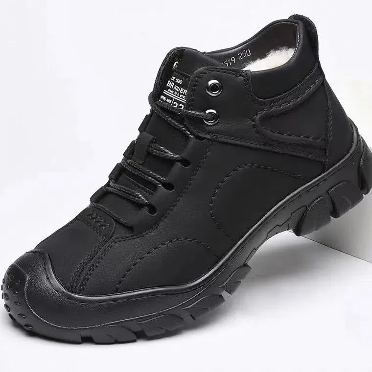 Men's Outdoor Snow Boots Lace-up Cotton Shoes Winter Mens Boots Plush Casual High-top Leather Shoes 2025 Male Sneakers New Bota - Sun Studio