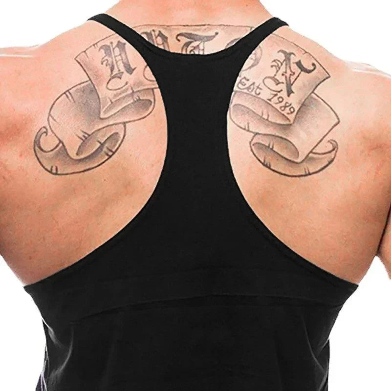 Strength Printed Men's Stringer Vest - Cotton Breathable Y - Fitness Back Fitness Wear, Intensive Training and Fitness Style - Sun Studio