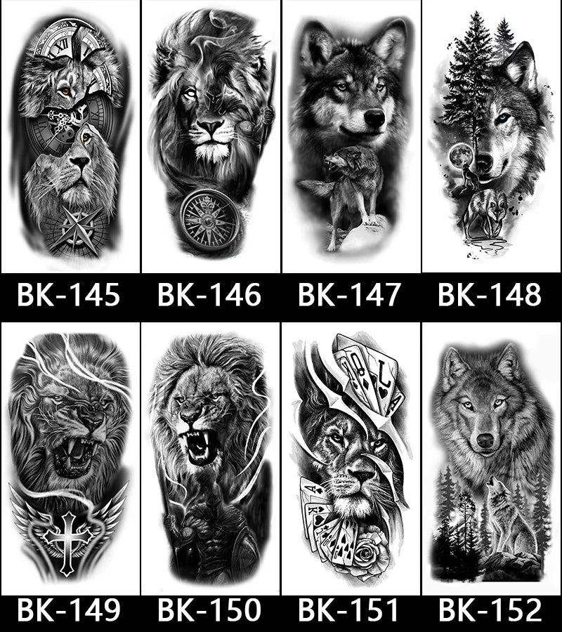 Black White Temporary Transfer Tattoos Floral Butterfly Lettering Line Art Waterproof Body Stickers for Music Festival Party - Sun Studio