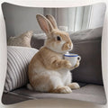 Adorable Bunny with Coffee Cup Print Pillowcase - Home Decor, Perfect for Living Room and Bedroom, Ideal Gift for Animal Lovers - Sun Studio