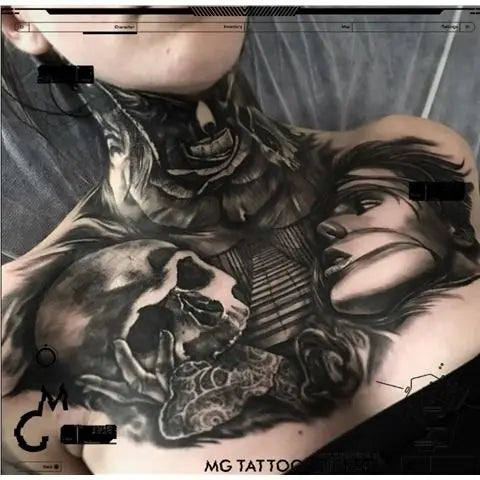 Lasting Skull Fake Tattoo for Woman Man Chest Art Tattoo Sticker Punk Skeleton Temporary Tattoos Waterproof Tatuajes Temporales - Sun Studio