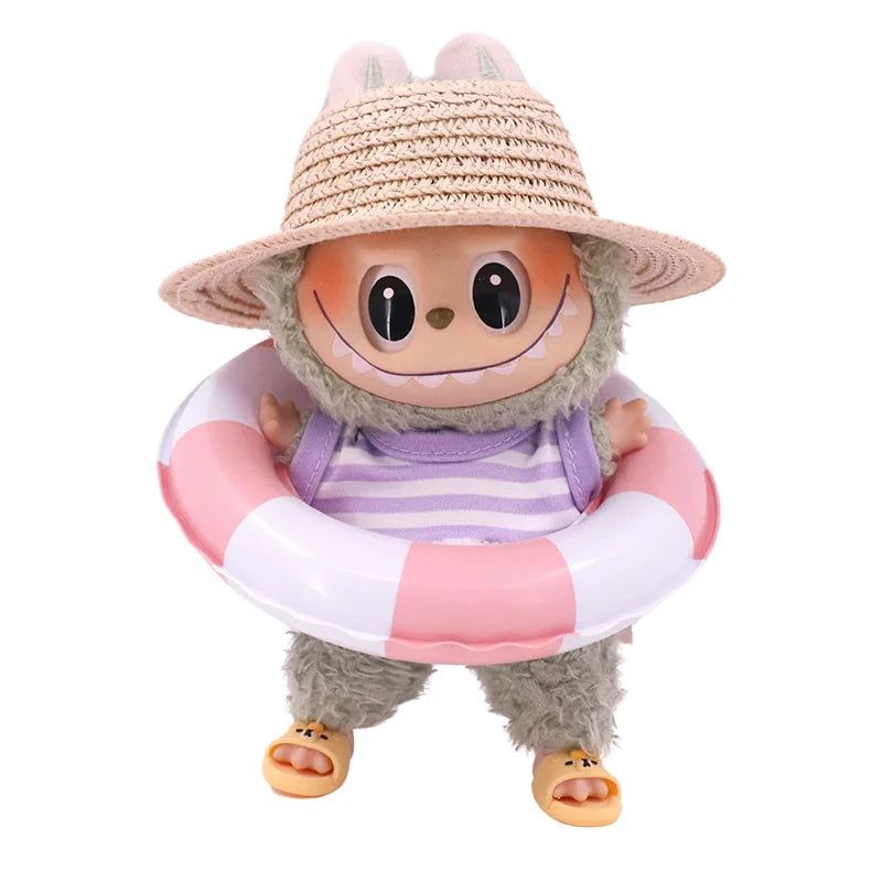 For Labubu Doll Clothes Swimsuit Cute Shark Slippers 15-17Cm Plush Doll Glasses Straw Hat,For labubu Accessories Holiday Gifts - Sun Studio