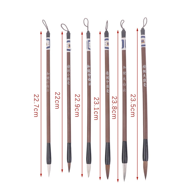6Pcs Traditional Chinese White Clouds Bamboo Wolf's Hair Writing Brush For Calligraphy Painting Practice Brushes Writing Tools - Sun Studio