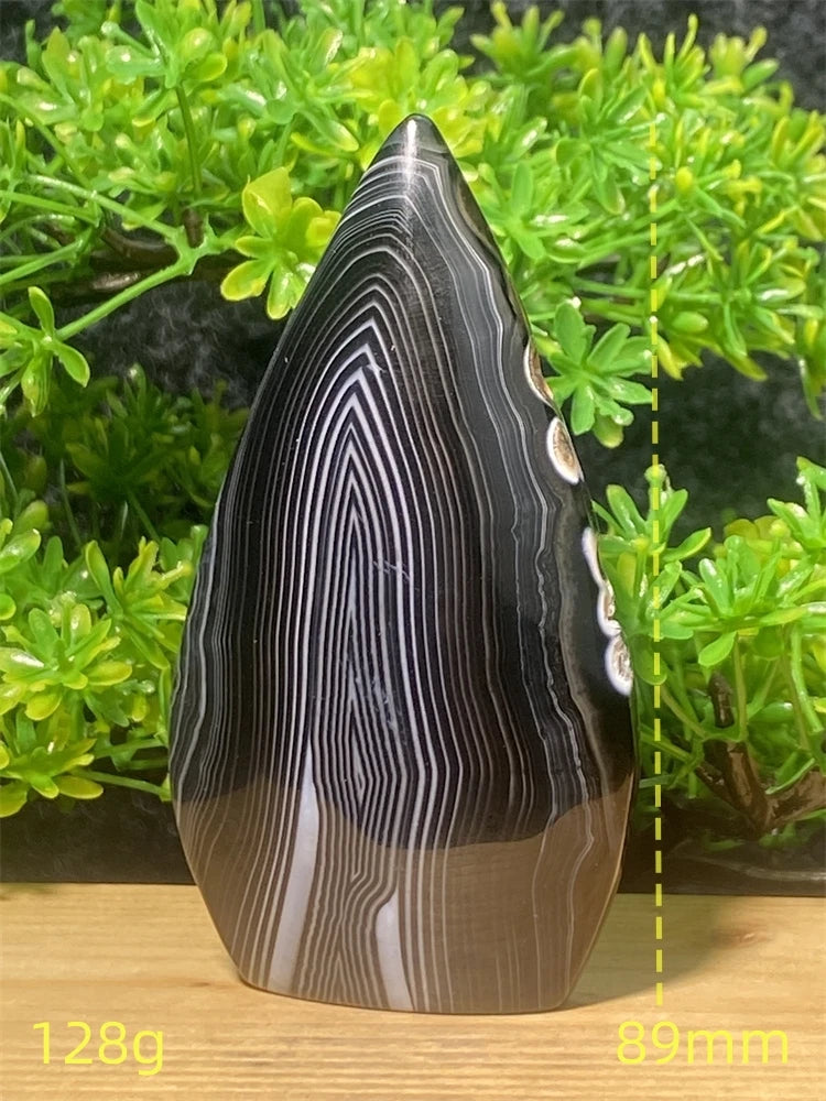 Natural Gemstone Black Onyx Stripes Free Form Torch Reiki Healing Shape Meditation Home Decor Feng Shui Warning Evil - Sun Studio