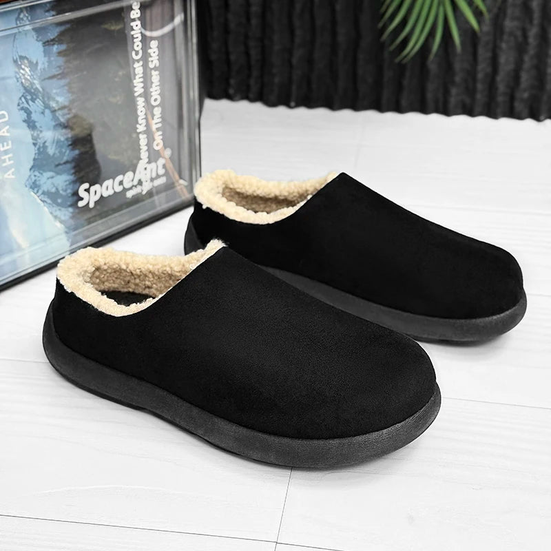 Winter New Arrival Men's Plush Lined Warm Cotton Slippers, Non-Slip Indoor Outdoor Cozy Fleece Shoes for Men - Sun Studio