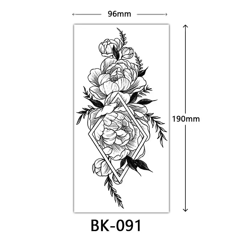 Rosenblüten-Tattoo Temporäres wasserdichtes Schmetterlings-Fake-Tattoo für Frauen Schwarzes Blumen-Skizzen-Tattoo-Aufkleber