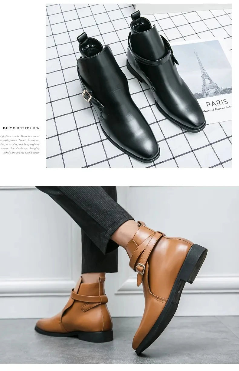 European Station New Men Pointed Chelsea Boot Side Buckle Casual Classic Size 38-48 Male Boots - Sun Studio