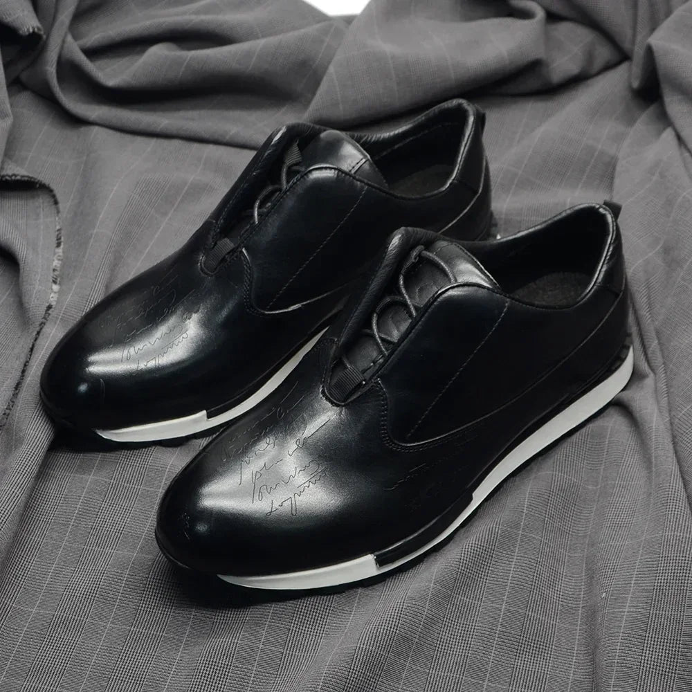 Luxury Brand Style Casual Sneakers Men's Shoes Genuine Leather Lace-up Basic Outdoor Footwear Daily Male Fashion Oxford Shoes - Sun Studio