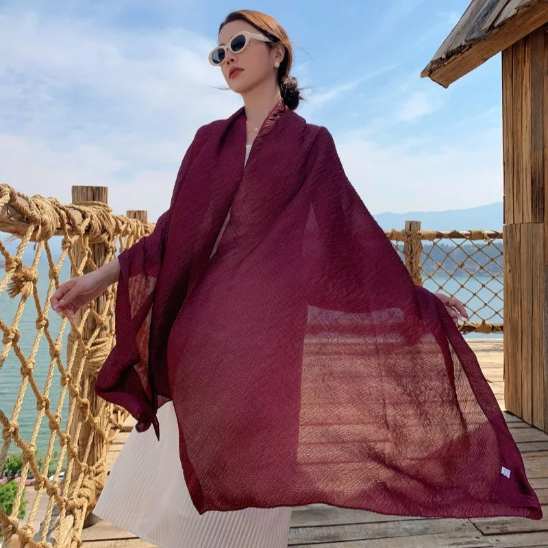 NEW 9Pure Colors Wrinkles 70x170cm Travel Beach Scarve Bikini Shawl Sarong Wrap Scarf Women Brazilian Swimsuit Bathing Cover-ups - Sun Studio