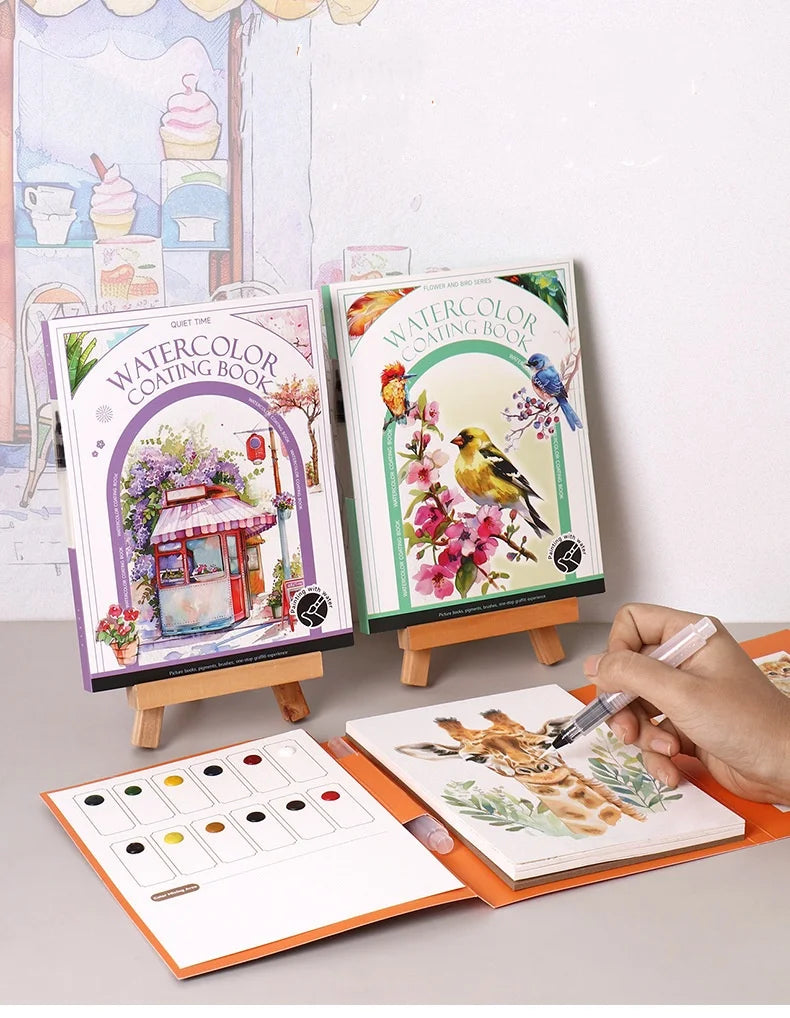 Bview Art Travel Watercolor Painting Set with Tri-Fold Book, Built-in 12 Colors & Stress Relief Note Paper for DIY Art Therapy - Sun Studio