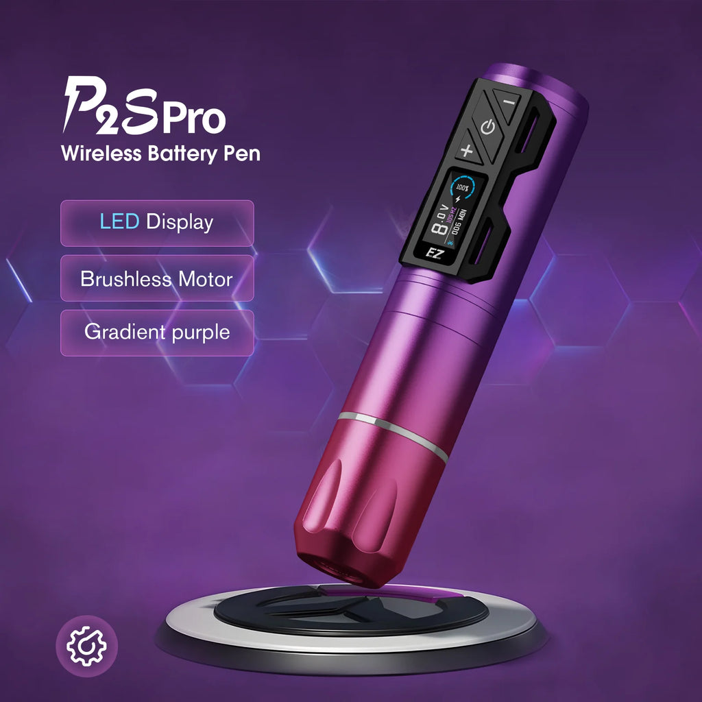 EZ P2S Pro Wireless Tattoo Machine Pen 4.0mm Stroke Battery 1800mAh OLED Digital Display Brushless Motor Tattoo Gun Supply - Sun Studio