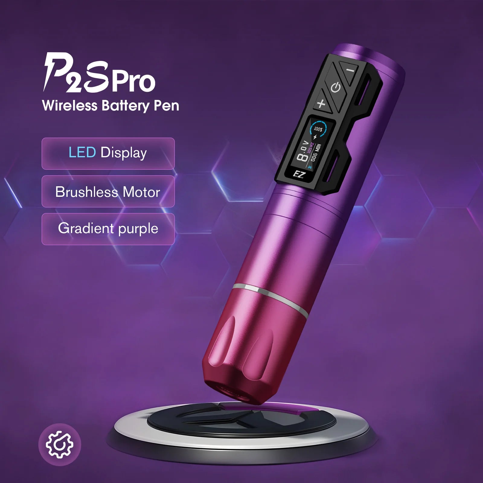EZ P2S Pro Wireless Tattoo Machine Pen 4.0mm Stroke Battery 1800mAh OLED Digital Display Brushless Motor Tattoo Gun Supply - Sun Studio
