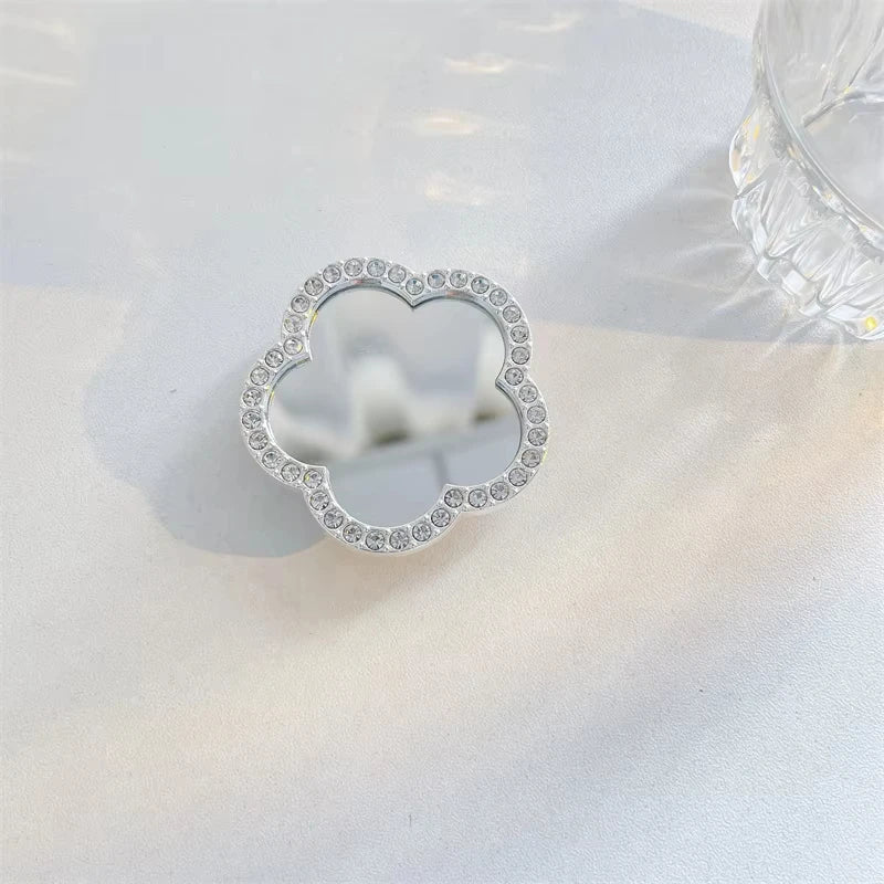 Korean Cute Heart Flower Mirror Griptok Bracket For iPhone 15 14 Samsung Universal Phone Accessories Phone Holder Grip Tok Stand - Sun Studio