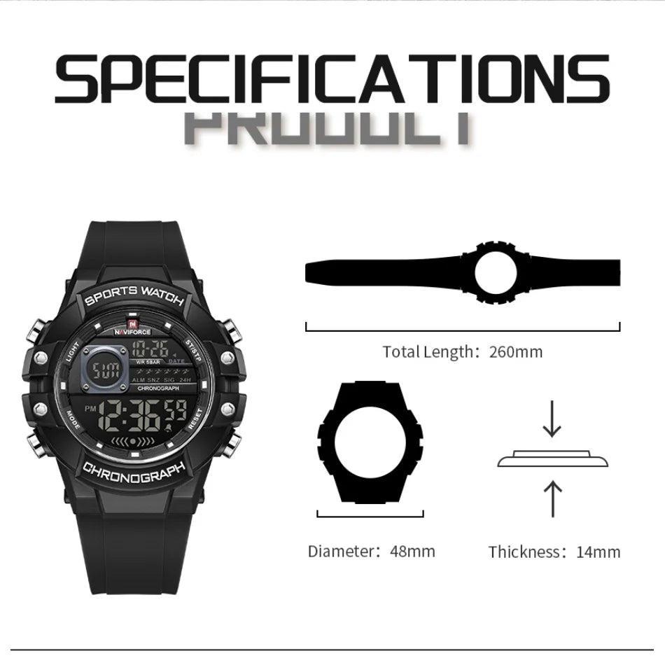 NAVIFORCE Men's Watches Multifunctional Gas phase Digital Display Silicone Strap Screen Boy's Electronic Sports Male Clock Gift - Sun Studio