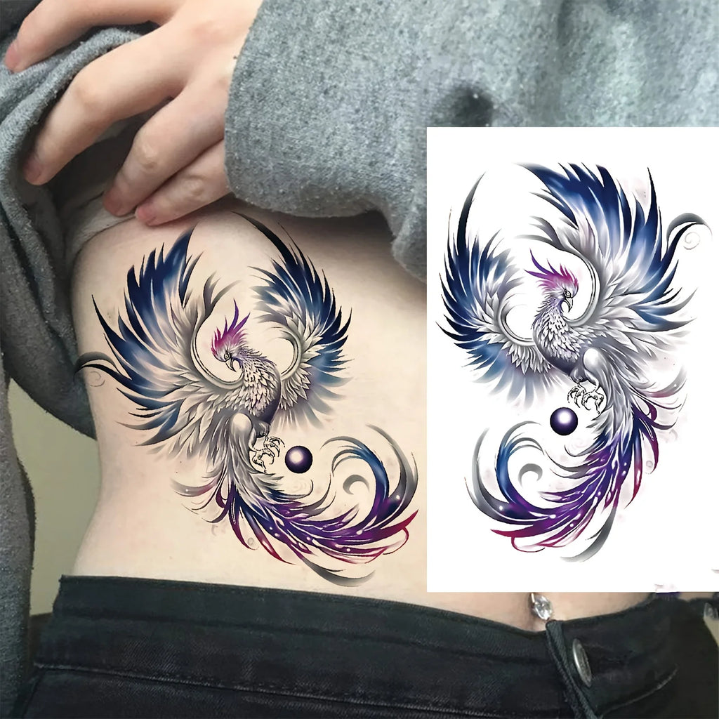 Waterproof Temporary Tattoo Sticker Phoenix Flash Tattoos For Women Men Colorful Phoenix Body Art Fake Tatoo Flower Arms Tattoo - Sun Studio