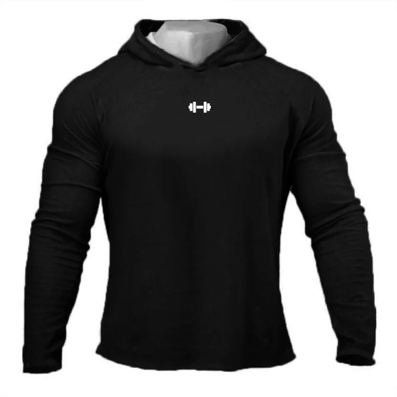 Gym Running Sport T-Shirts Mens Cotton Long Sleeve Hooded Clothing Fitness Bodybuilding Muscle Hoodies Workout Jogging Shirts - Sun Studio