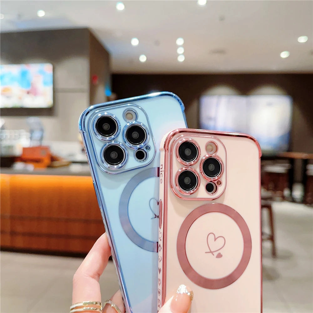 For iPhone 15 Pro Max Luxury Magsafe Magnetic Cute Plating Frame Phone Case For iPhone 11 12 13 14 15 16 Plus 17 Air Back Cover - Sun Studio