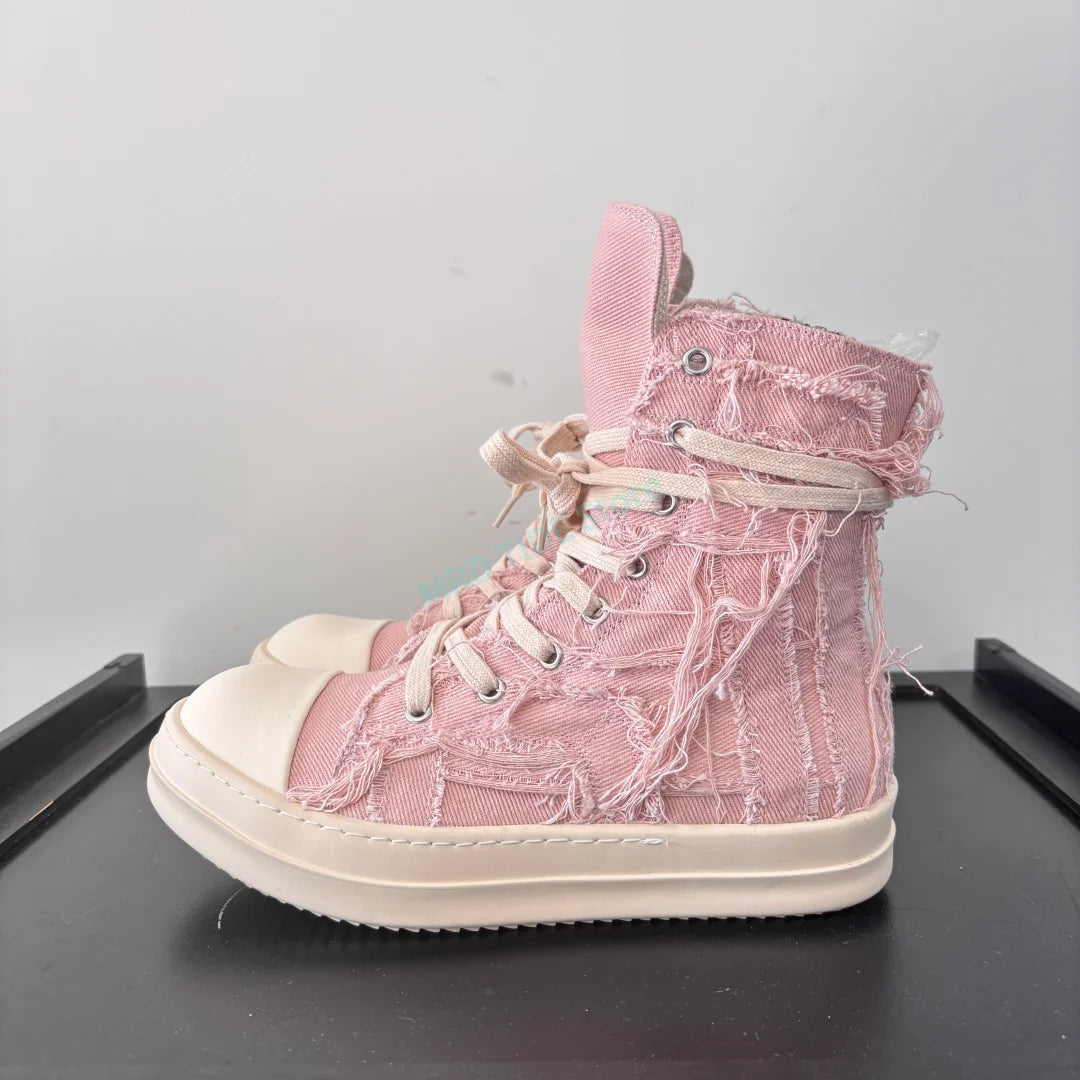 Brand Men Shoes Casual Canvas Distress Flats High to Ankle Boots Women Owens Vintage Original Luxury Designers Sneakers - Sun Studio