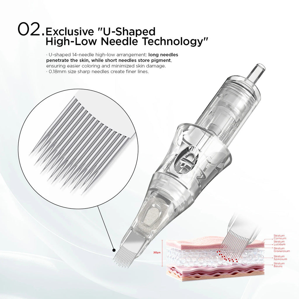 10Pcs U14/0.18-ST Built-in Sponge Half-wall Needle Universal Tattoo Cartridge Needles For Tattoo Machine For Eyebrow Lips Tattoo - Sun Studio