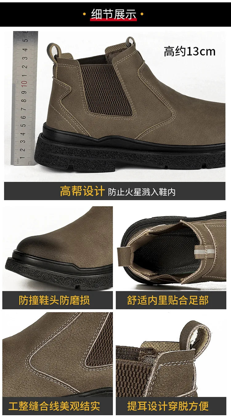 Waterproof Men Welder Shoes Steel Toe Work Shoes Man Anti-spark Anti-smash Safety Shoes Male Slip On Chelsea Work Safety Boots - Sun Studio