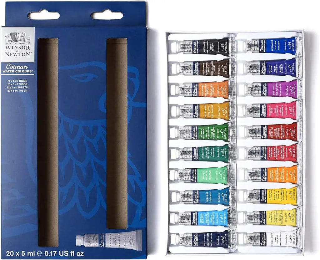 Winsor & Newton Cotman Watercolor Paint Tubes Set - 5ml Tubes (10 or 20 Colors) for Artists, Beginners & Sketching - Sun Studio