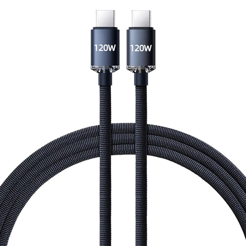 120W 6A Type C To Type C Cable For iPhone 15 Pro Max PD Fast Charge USB C Data Cord For Samsung Xiaomi Quick Charging Cables - Sun Studio