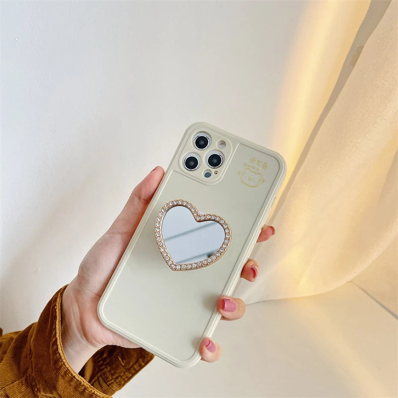 Korean Cute Heart Flower Mirror Griptok Bracket For iPhone 15 14 Samsung Universal Phone Accessories Phone Holder Grip Tok Stand - Sun Studio