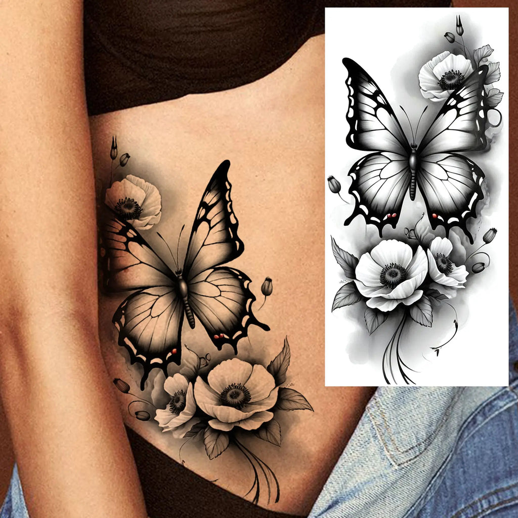 1 Sheet Beautiful Turtle With Flowers Temporary Tattoos Elephant Lion Tatoos Waterproof Realistic Animals Fake Tattoos Stickers