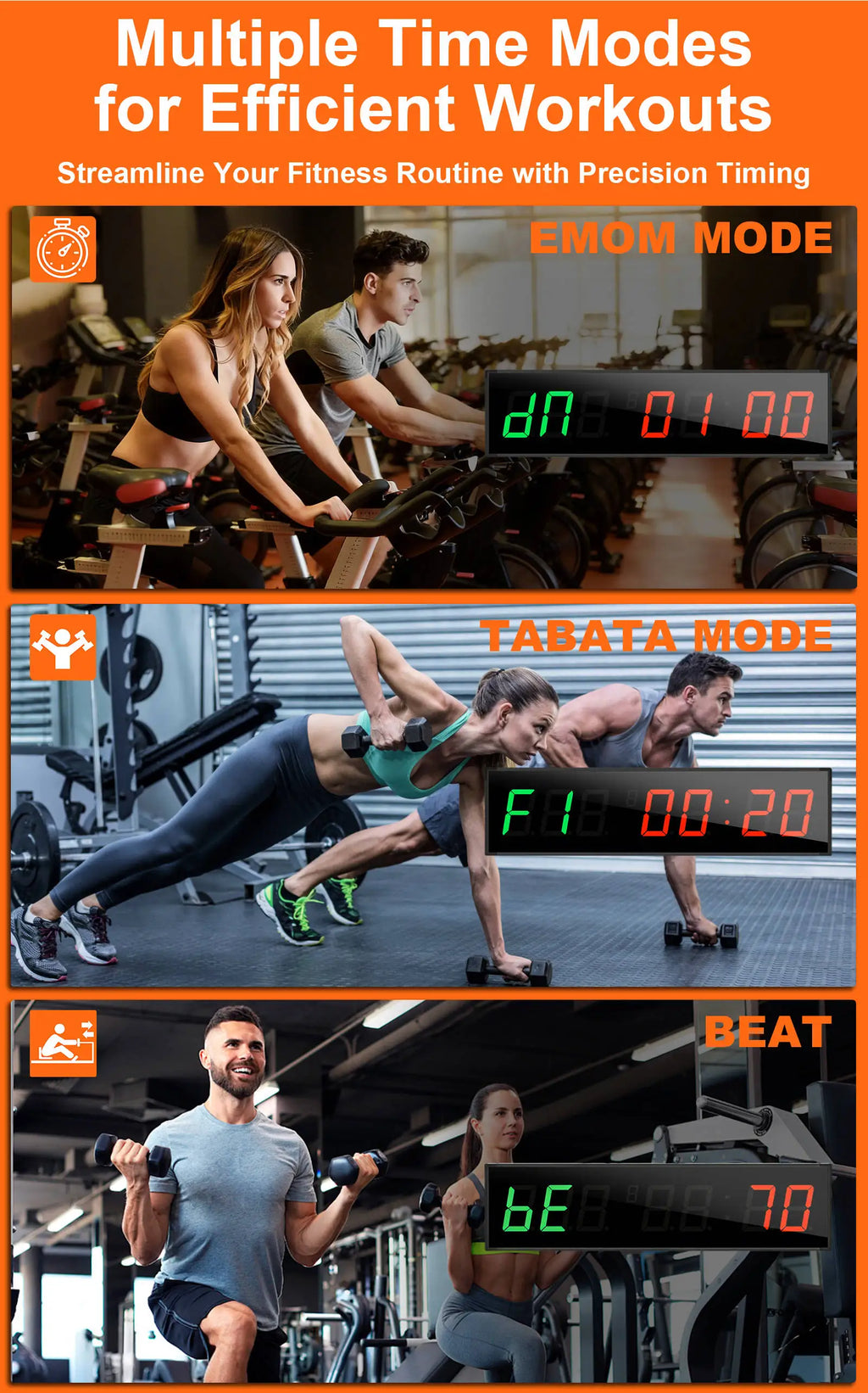 Gym Timer Large LED Display Wall Clock Gym Interval Workout Countdown Sports Training Clock Digital Time Timers for Fitness Home - Sun Studio