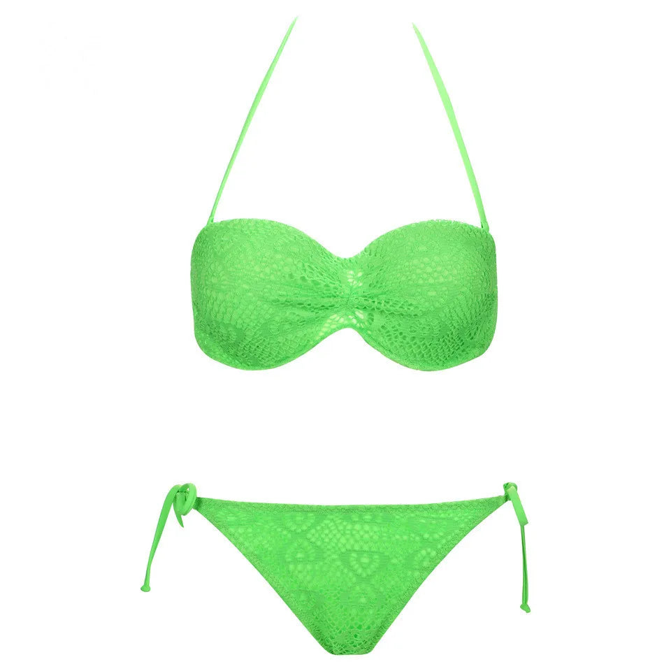 Bikini Solid Strappy Bandage Bikinis Set White Push Up Bikini Swimwear Bandeau Brazilian Swimsuit Bathing Suit Maillot De Bain - Sun Studio