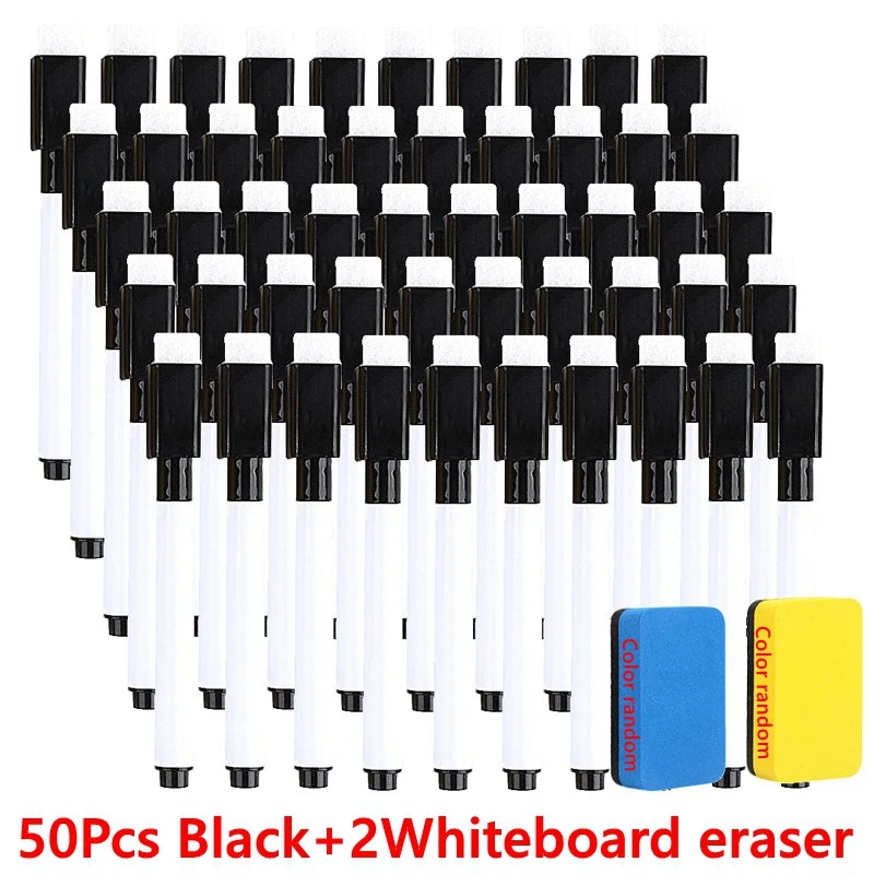 Lot de 100/5 Marqueurs effaçables à sec pour tableau blanc, Stylos lavables avec effaceur magnétique pour tableaux blancs de bureau et fournitures d'art