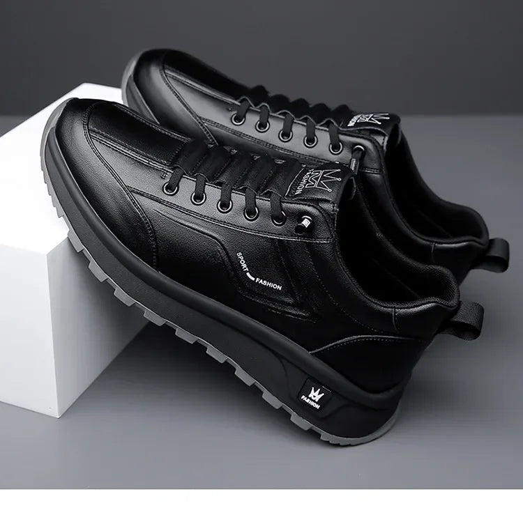Designer New Men Genuine Leather Casual Sport Shoes Street Fashion Comfortable Cow Leather Lace-up Sneakers - Sun Studio