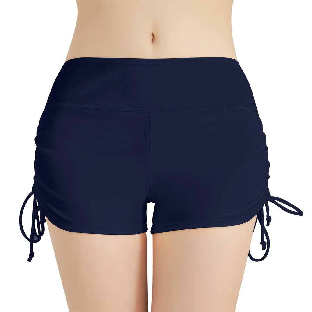 Women'S Summer Swimwear Briefs Solid Colored Boxer Beach Shorts High Waist Side Adjustable Drawstring Elastic Sports Swimsuit - Sun Studio