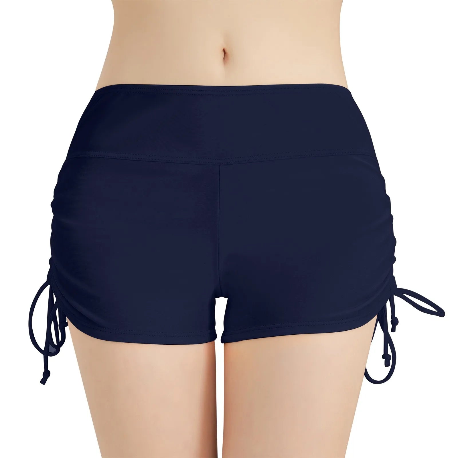 Women'S Summer Swimwear Briefs Solid Colored Boxer Beach Shorts High Waist Side Adjustable Drawstring Elastic Sports Swimsuit - Sun Studio