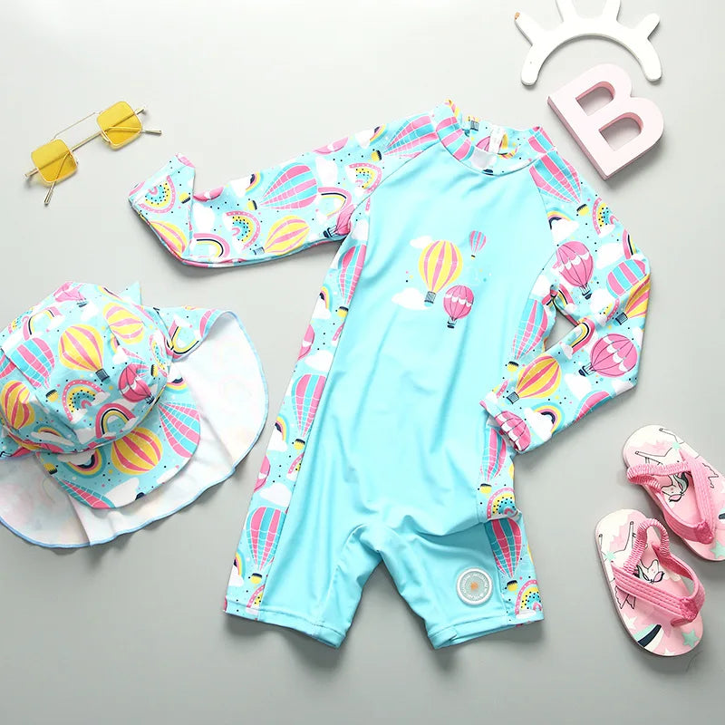 UPF50 Girls Swimwear Long Sleeves Floral Baby Swimsuit UV Protection Children's Swimming Suit Beach Summer Toddler Bathing Suit - Sun Studio