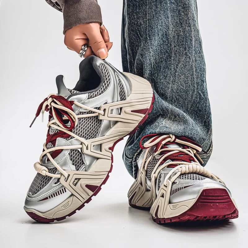 Men's Lace Up Street Sneakers Niche Thick Splicing Mixed Color Sports Shoes Arrival Vulcanization Shoes Punk Breathable Women - Sun Studio